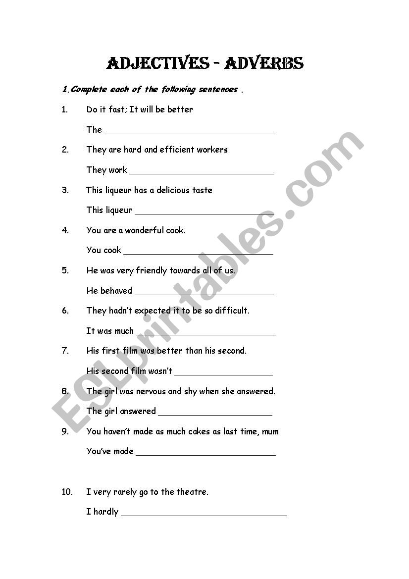 ADJECTIVES AND ADVERBS worksheet