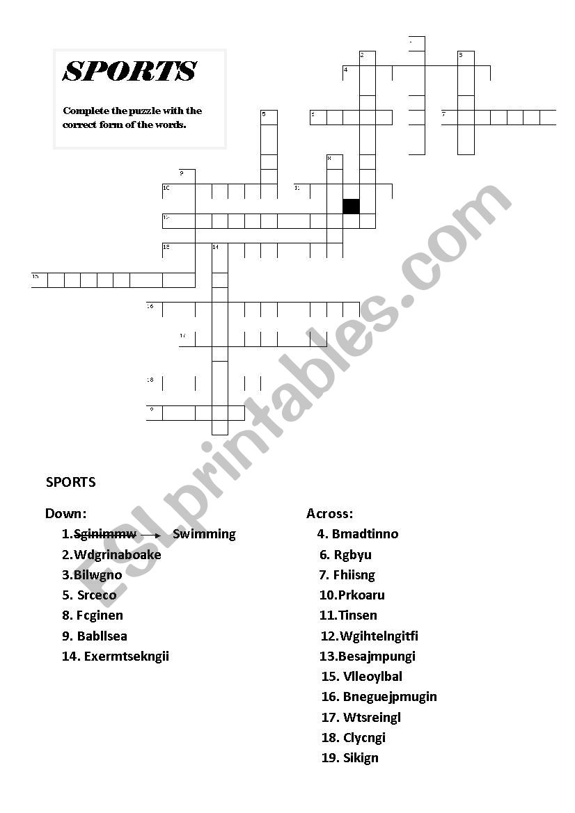 Crossword Sports worksheet