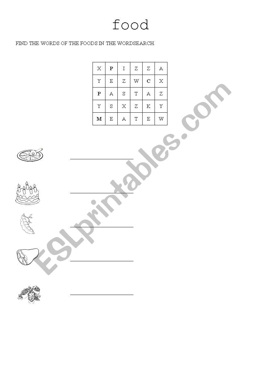 food worksheet