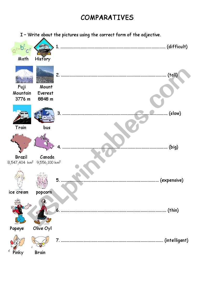 Comparatives - page 1 worksheet