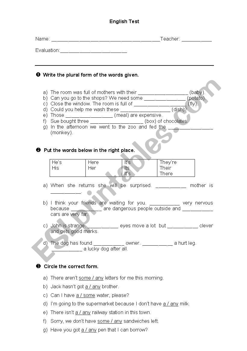 GRAMMAR TEST worksheet