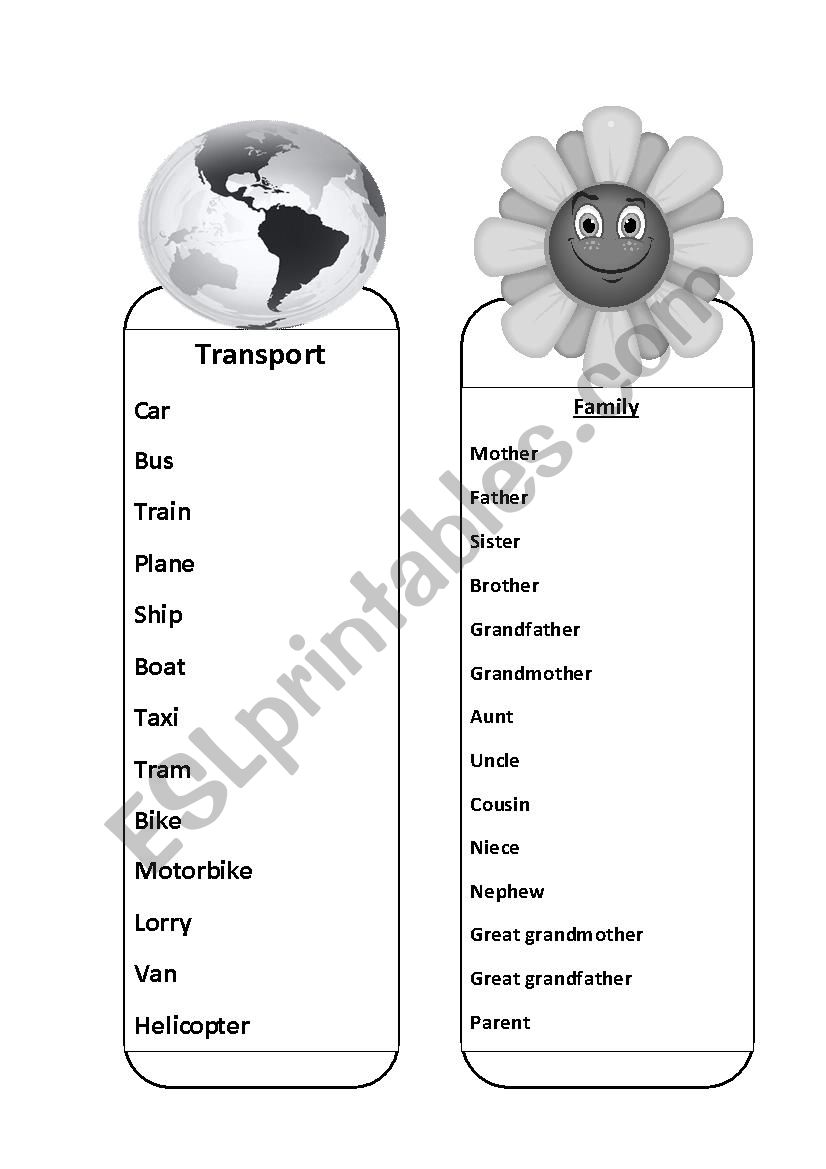 transport bookmark worksheet