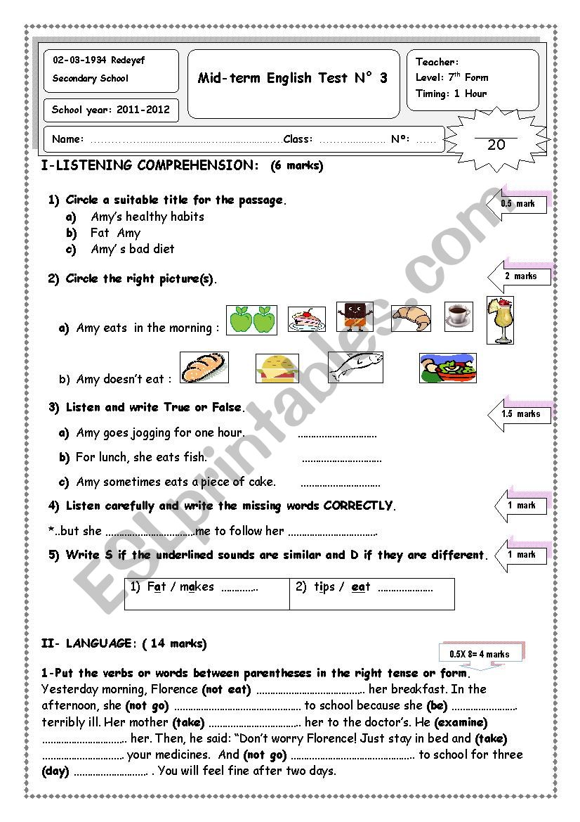 mid term test number 3   7th orm