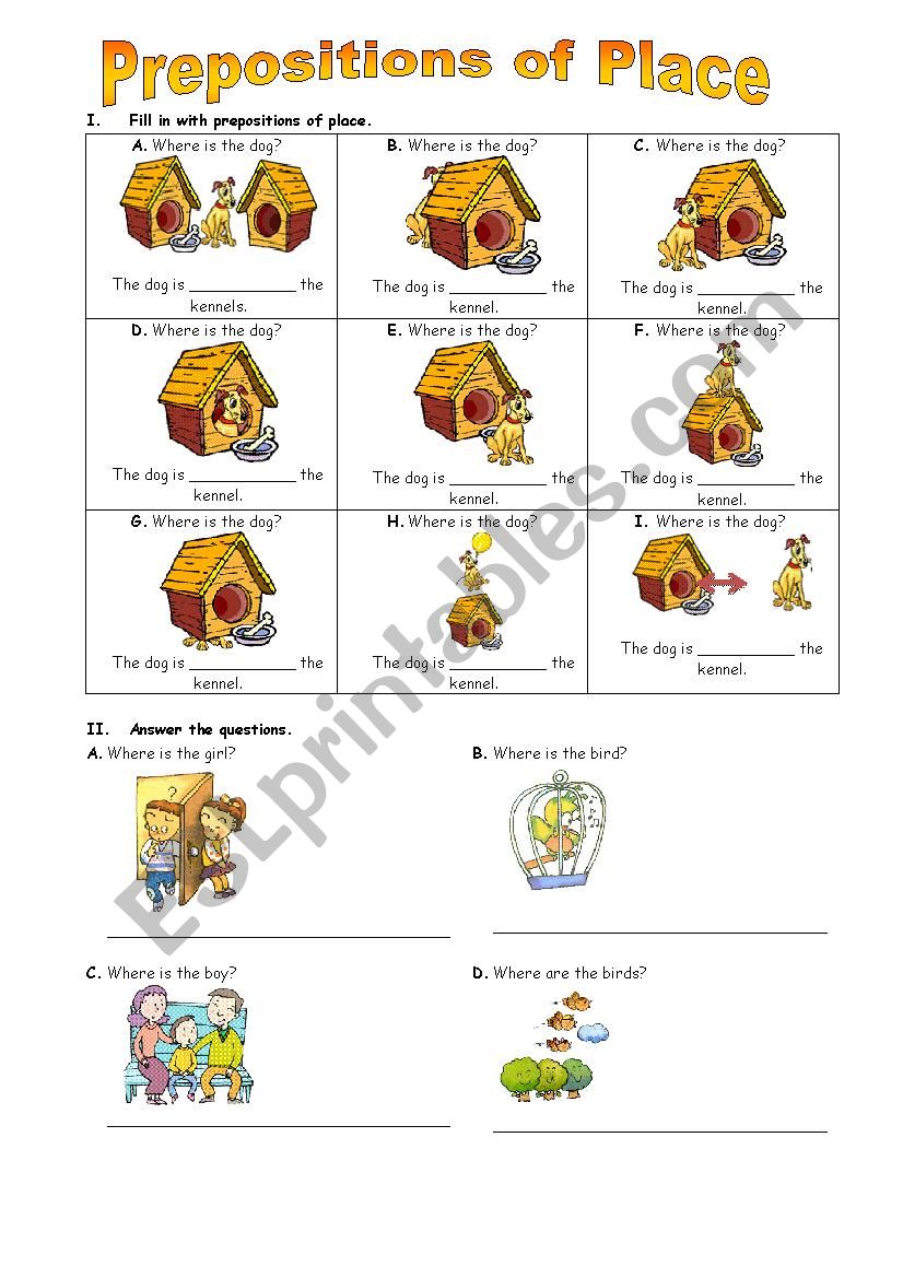 Prepositions of Place worksheet