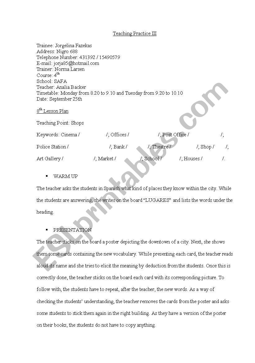 shops worksheet