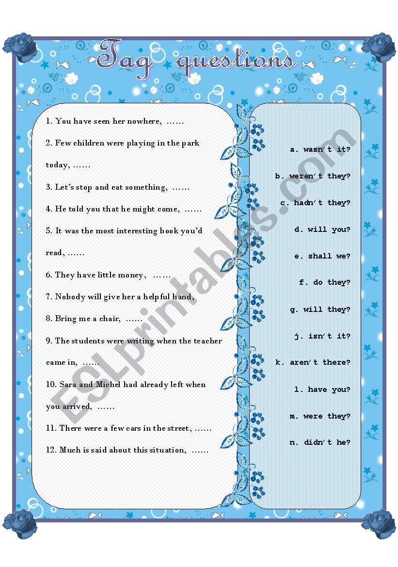 TAG QUESTIONS worksheet