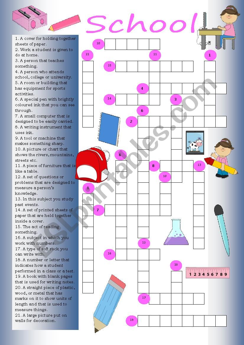 Crossword: School worksheet