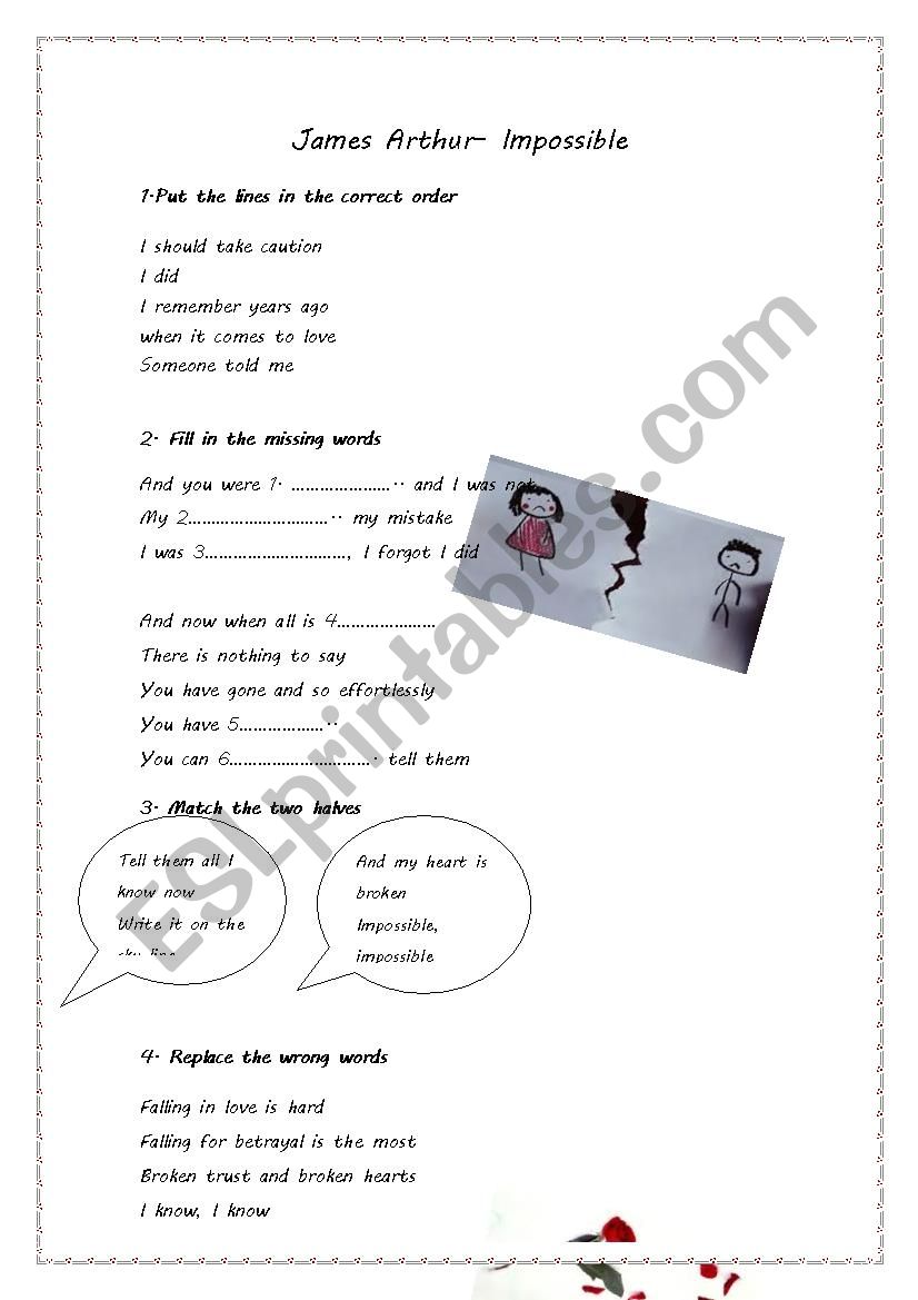 Impossible James Arthur  worksheet