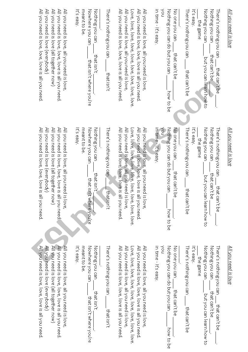 Beatles Song - passive voice worksheet