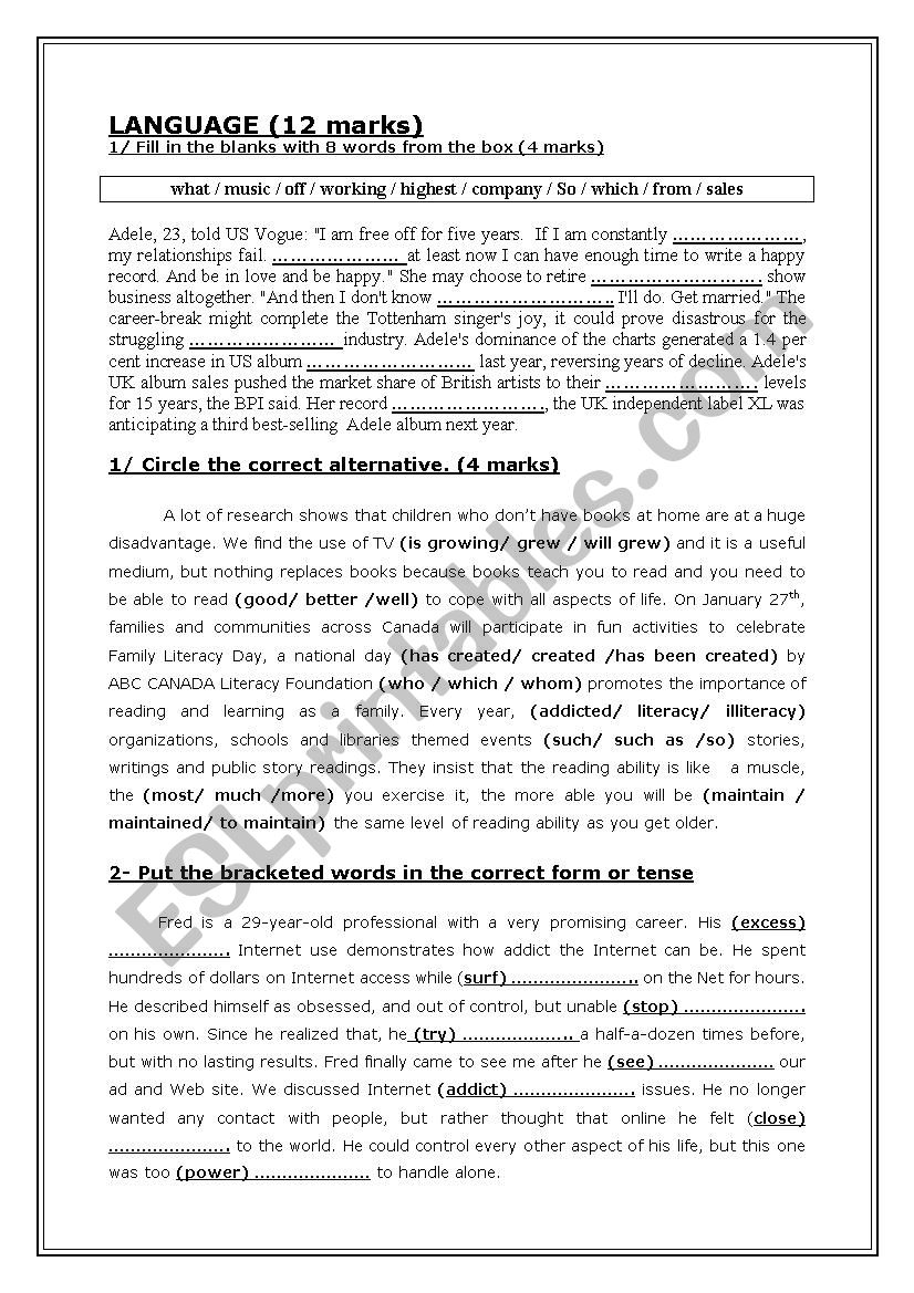 libraries worksheet