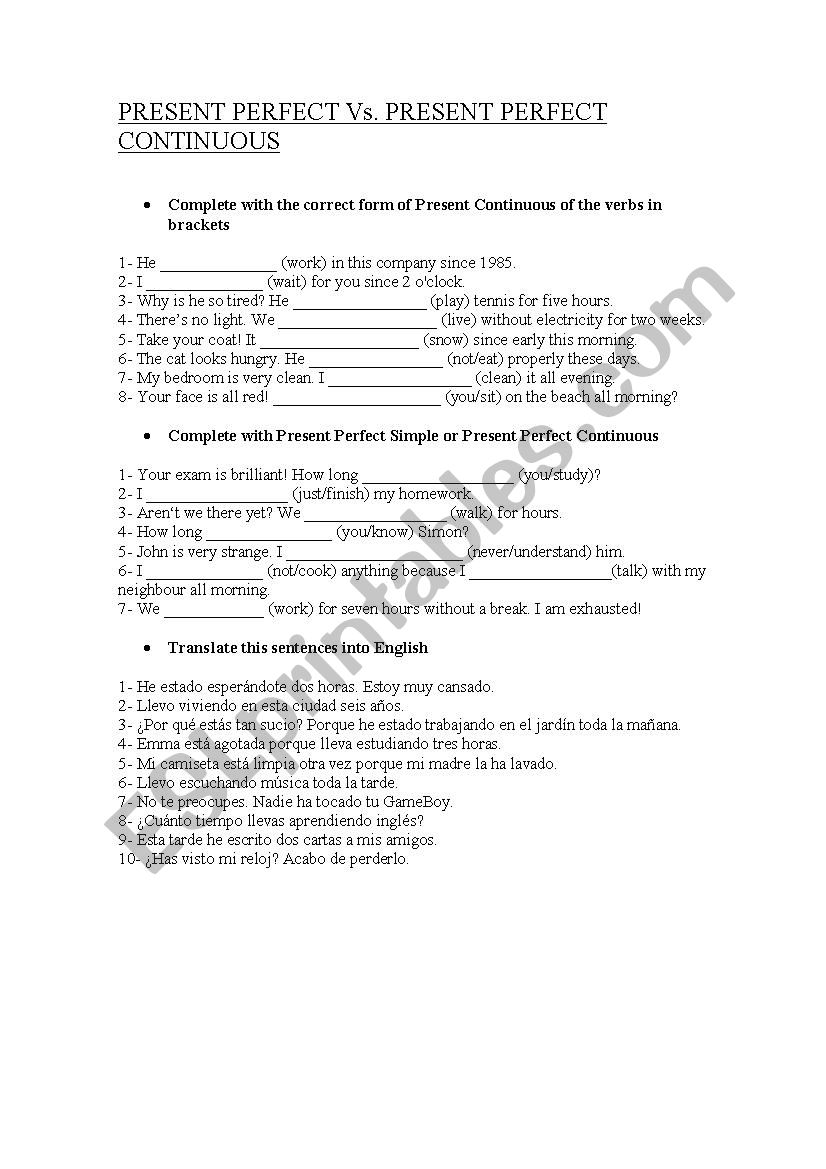 PRESENT PERFECT SIMPLE Vs. PRESENT PERFECT CONTINUOUS