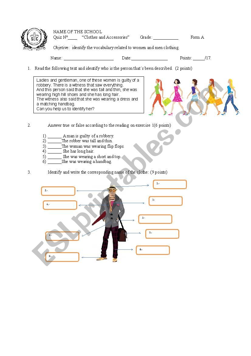 clothes and accessories worksheet