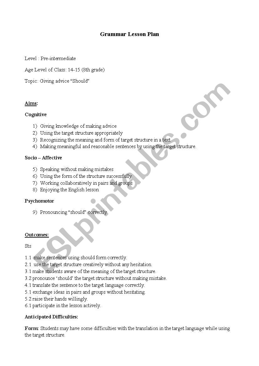 Lesson Plan For 