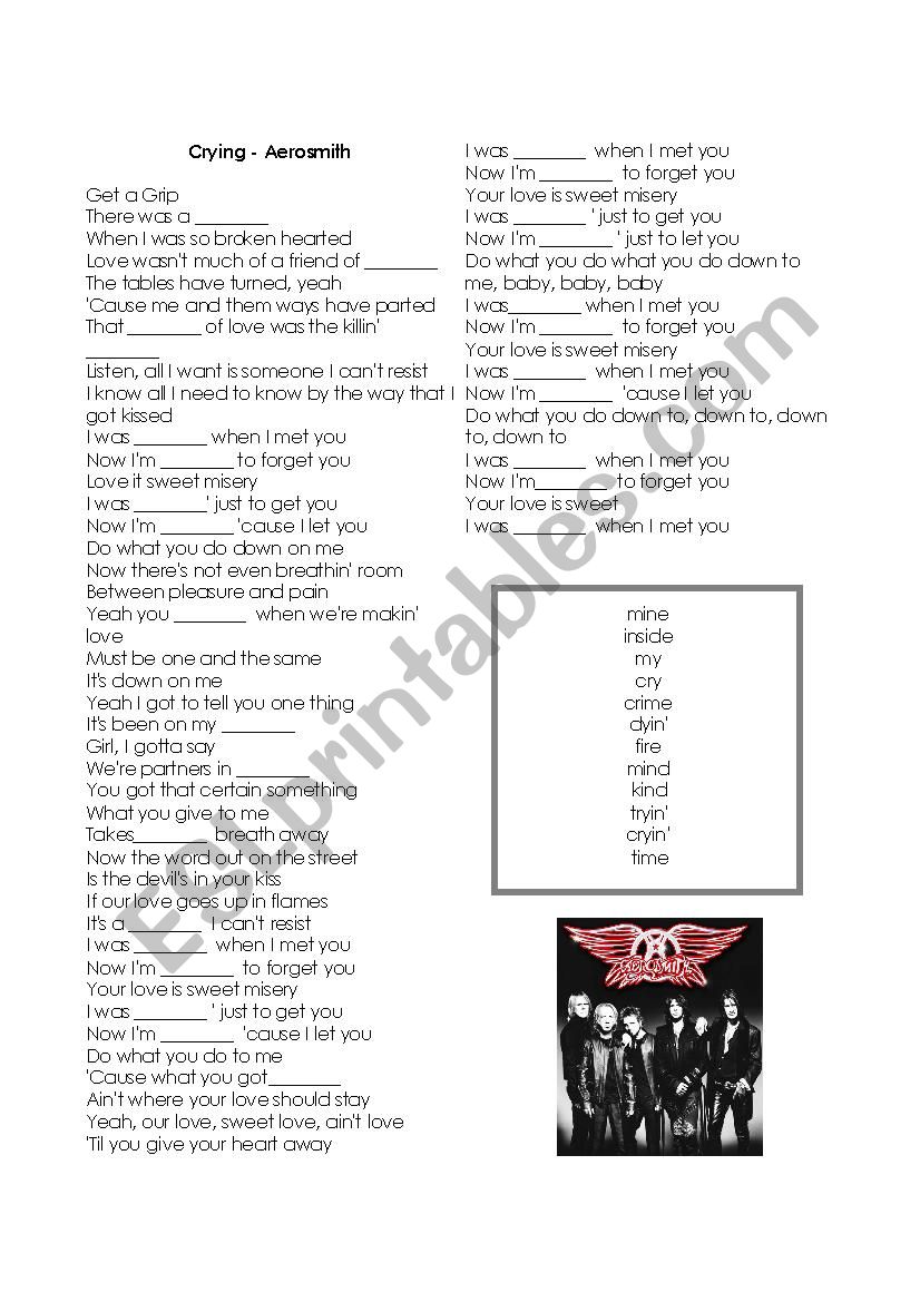 Crying Aerosmith worksheet