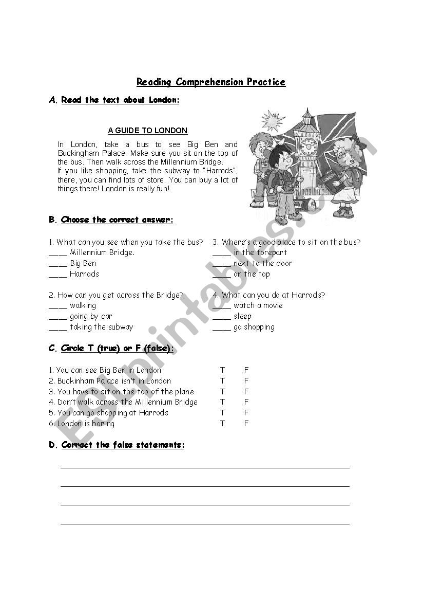 A guide to London worksheet