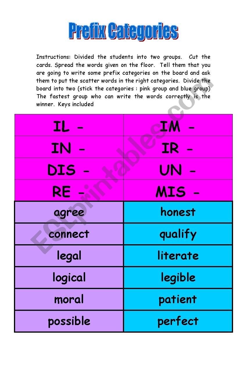 Prefix Categories worksheet