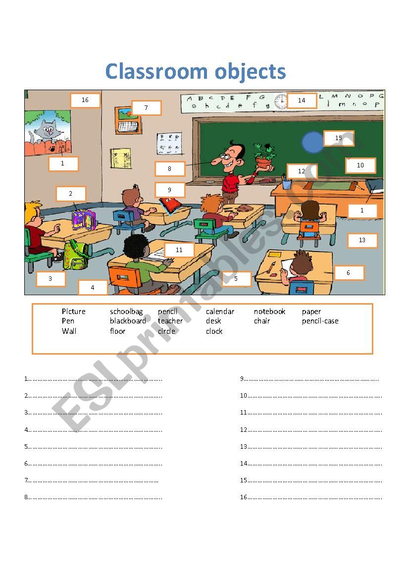 Classroom Objects worksheet