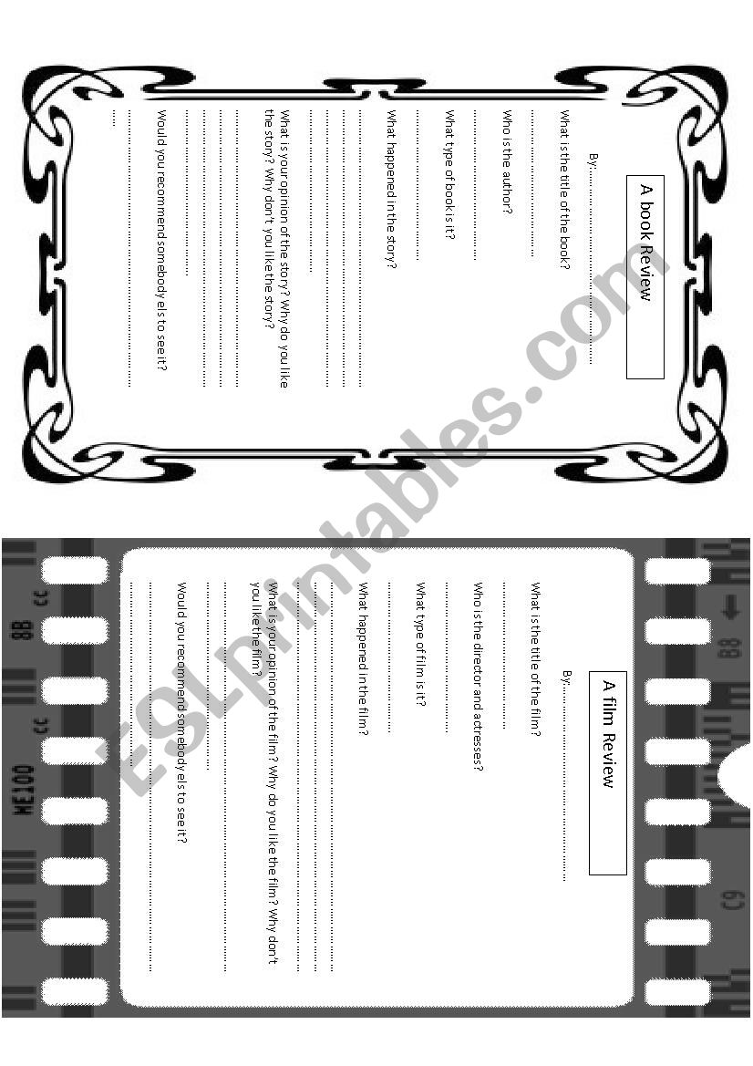 Film and Book review worksheet