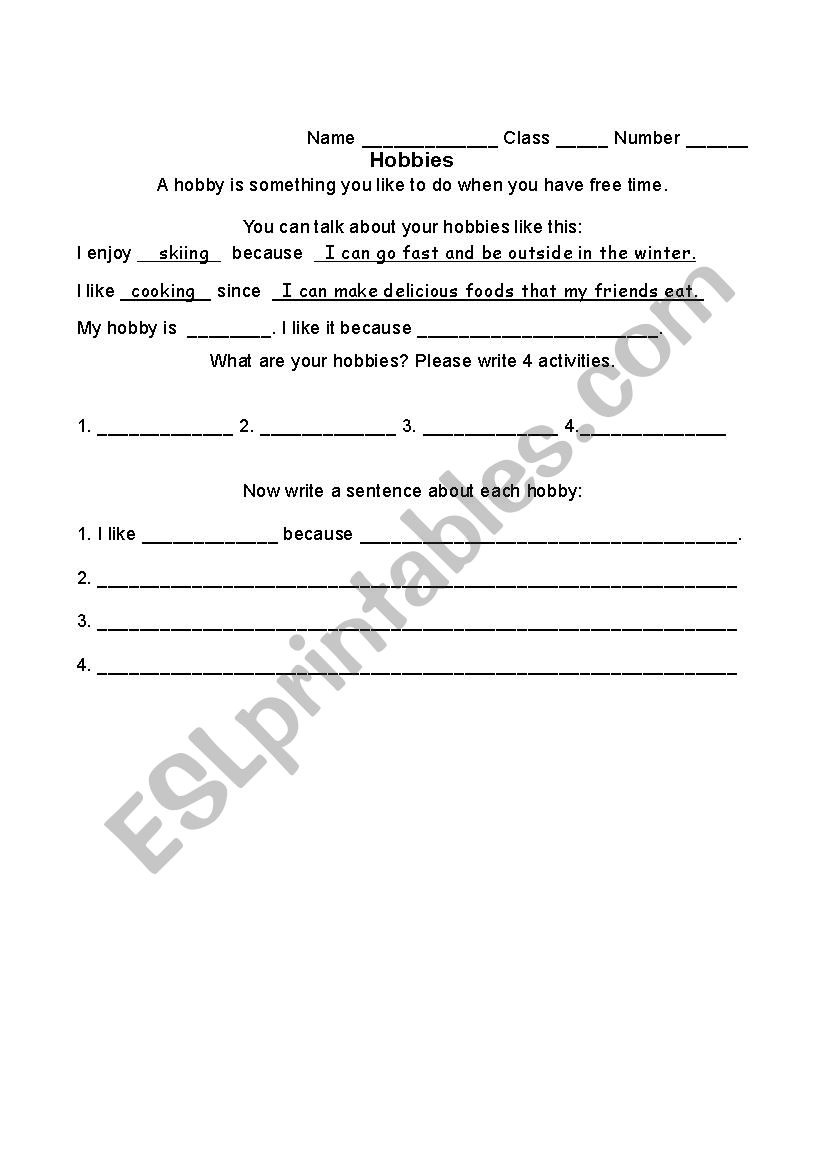 Hobbies worksheet