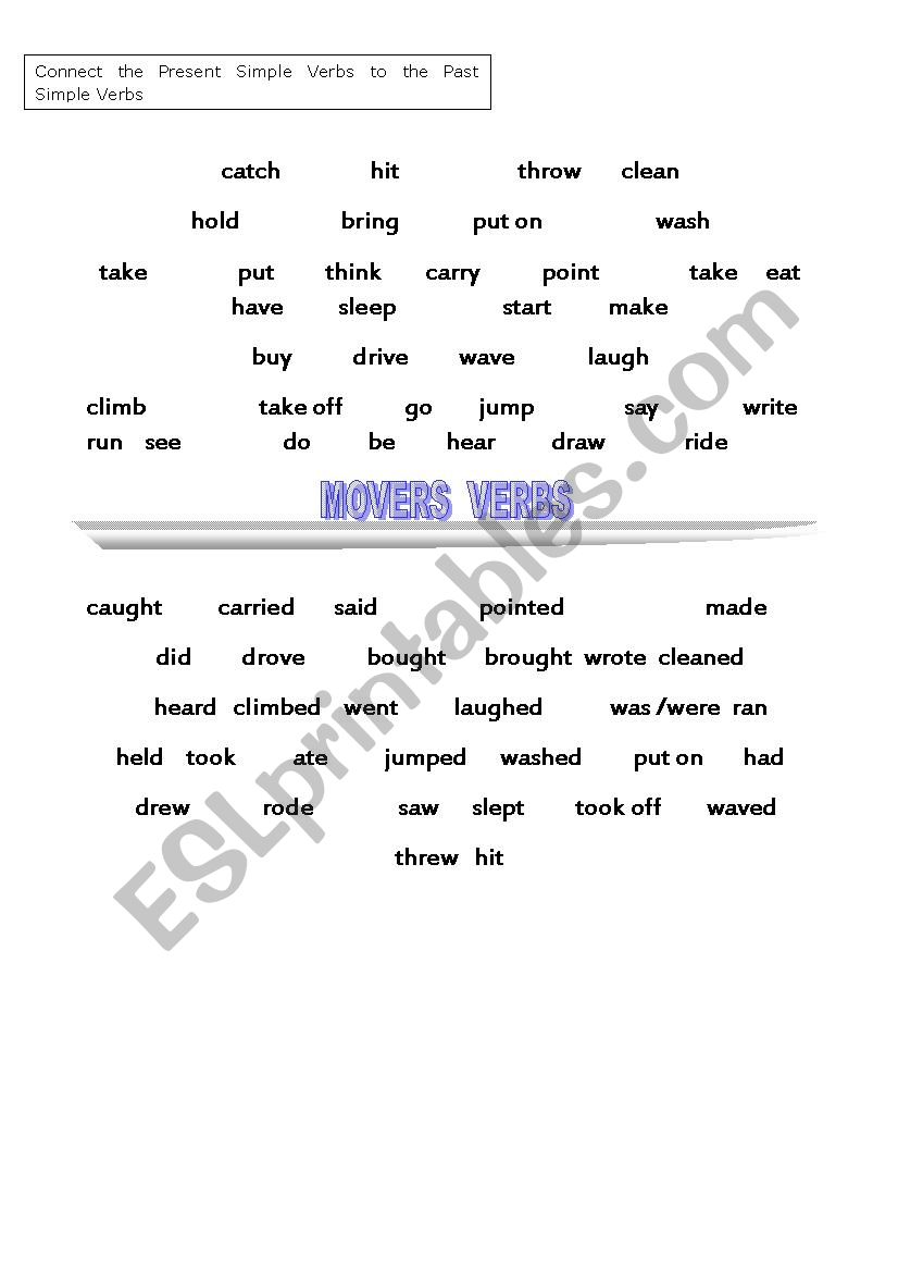 movers verbs worksheet