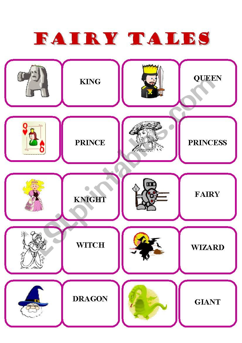 Fairy tales domino game worksheet