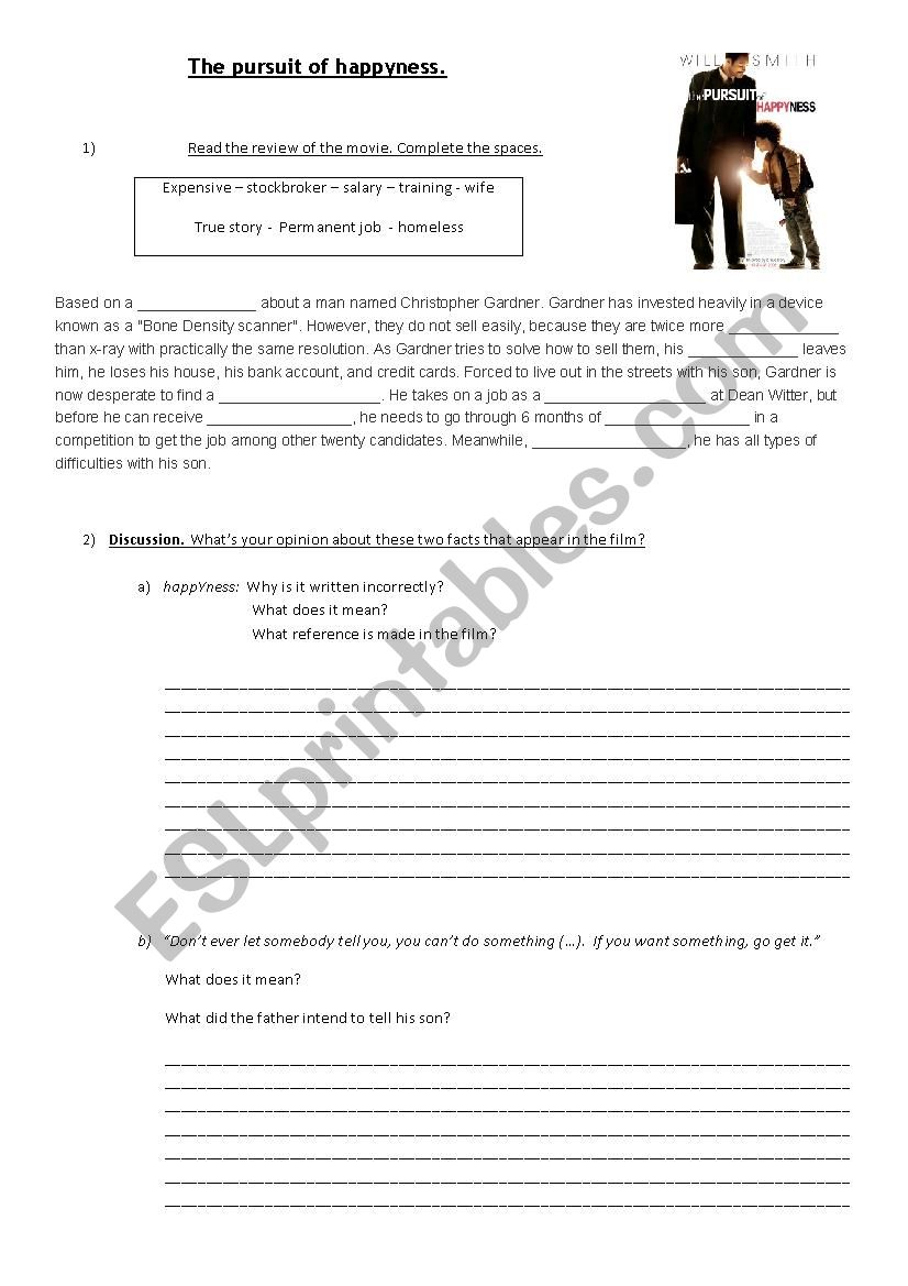 The pursuit of happyness worksheet