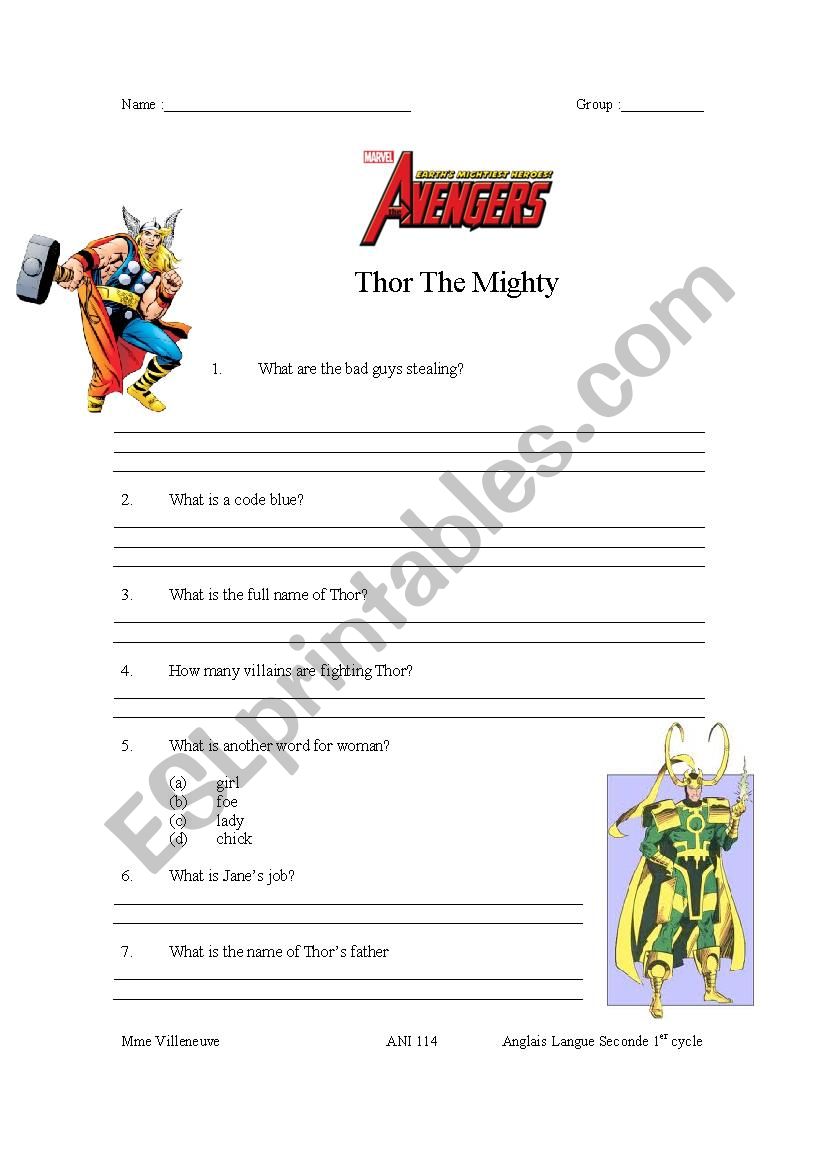 Thor the Mighty worksheet