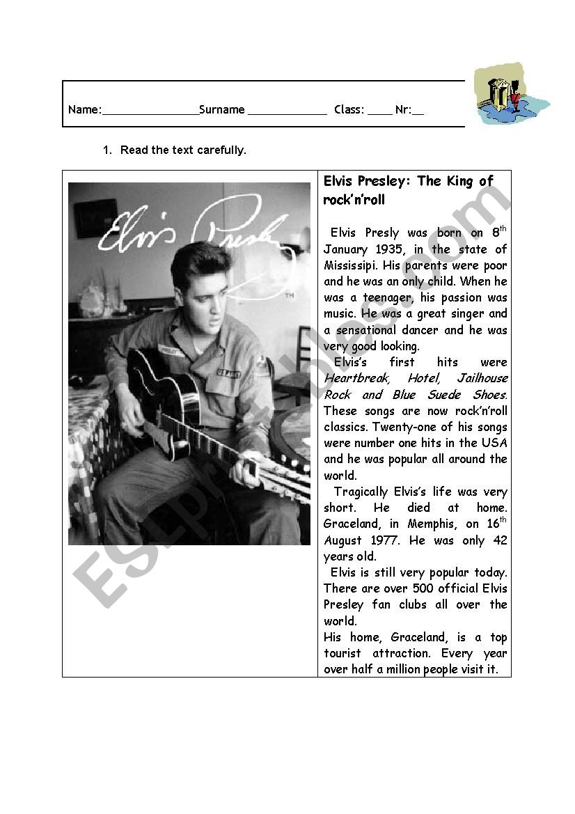 Elvis Presley worksheet