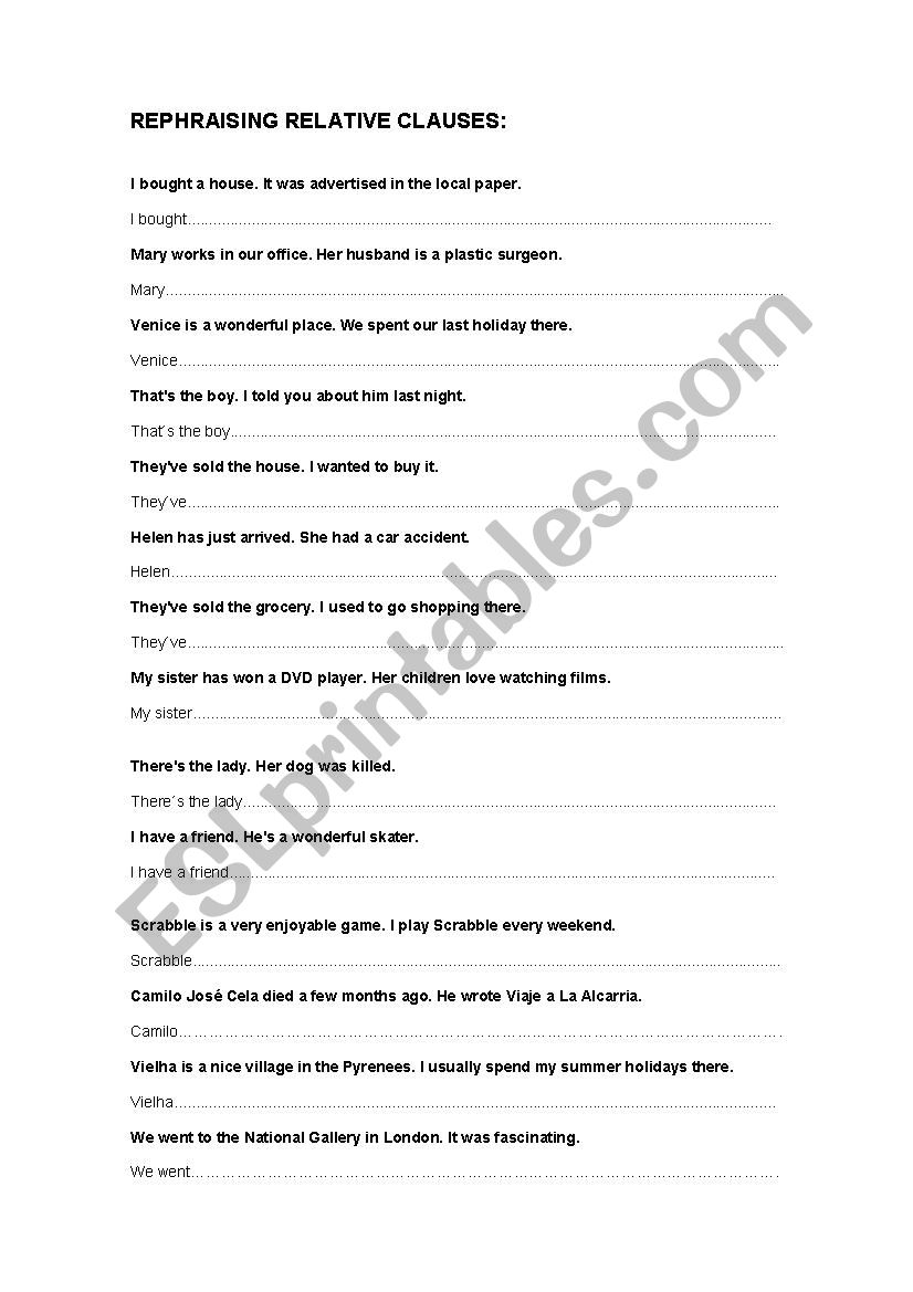 Rephraising sentences worksheet