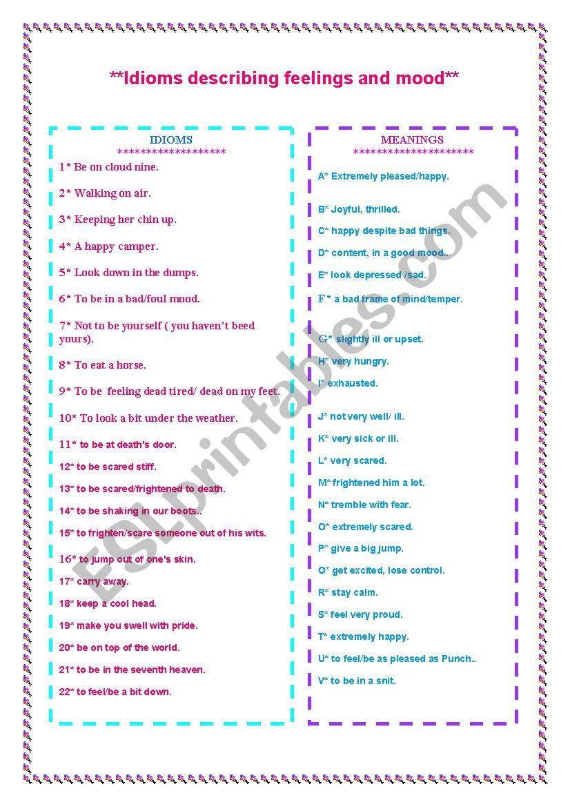 Idioms describing feelings and mood.