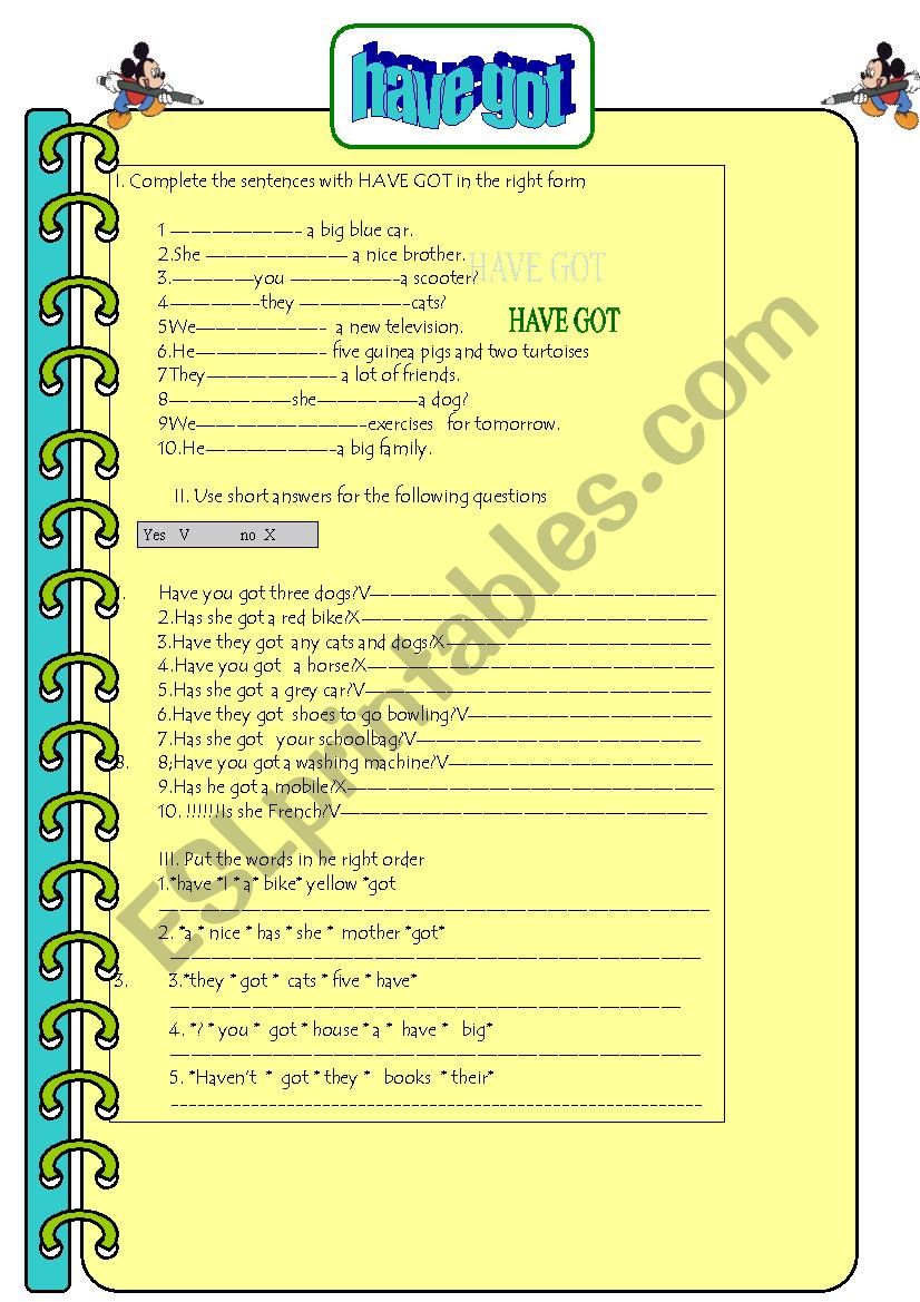 have got exercises worksheet