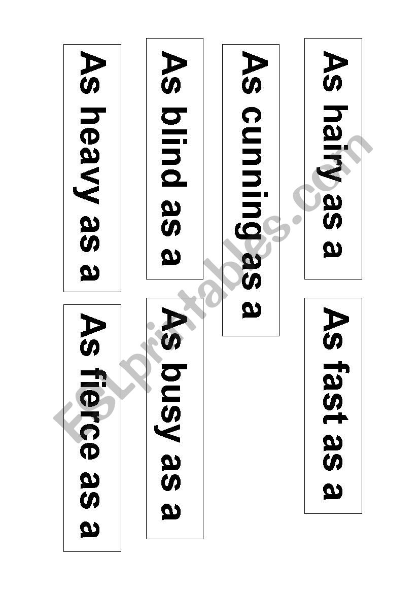 similie cards worksheet