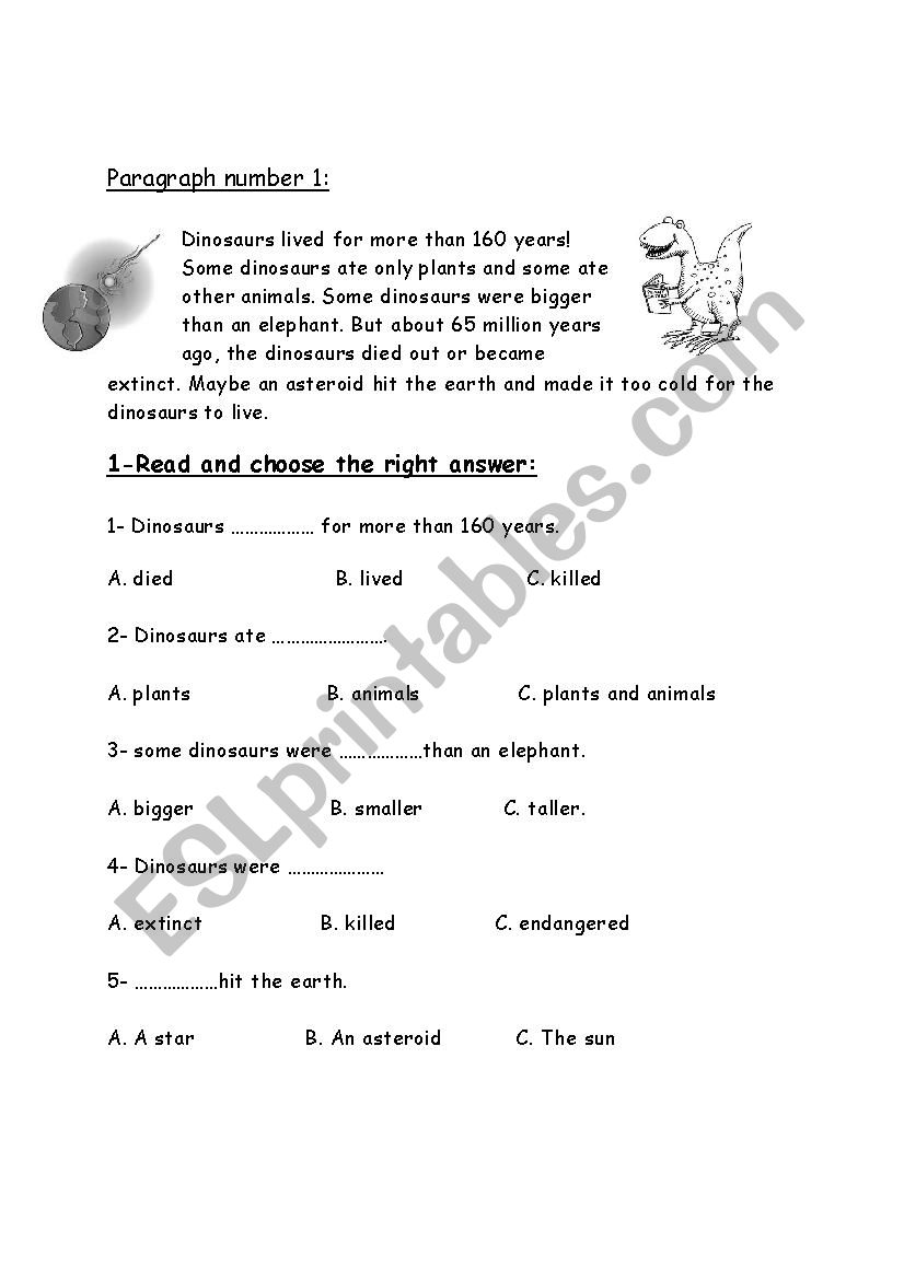 reading about dinosaurs worksheet