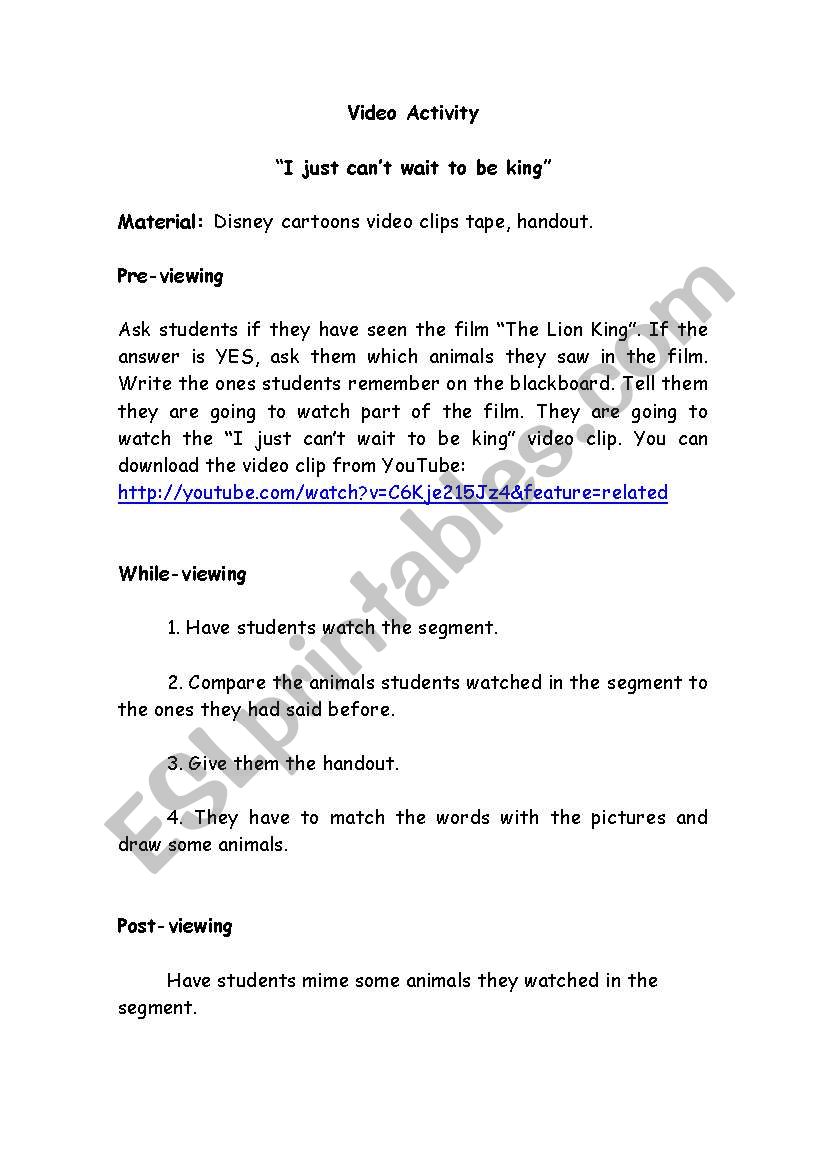 video activity: The Lion King worksheet