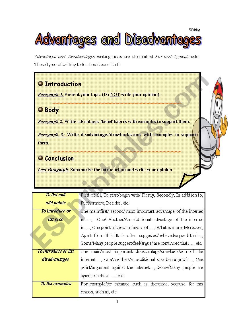 Pros and Cons of the Internet worksheet