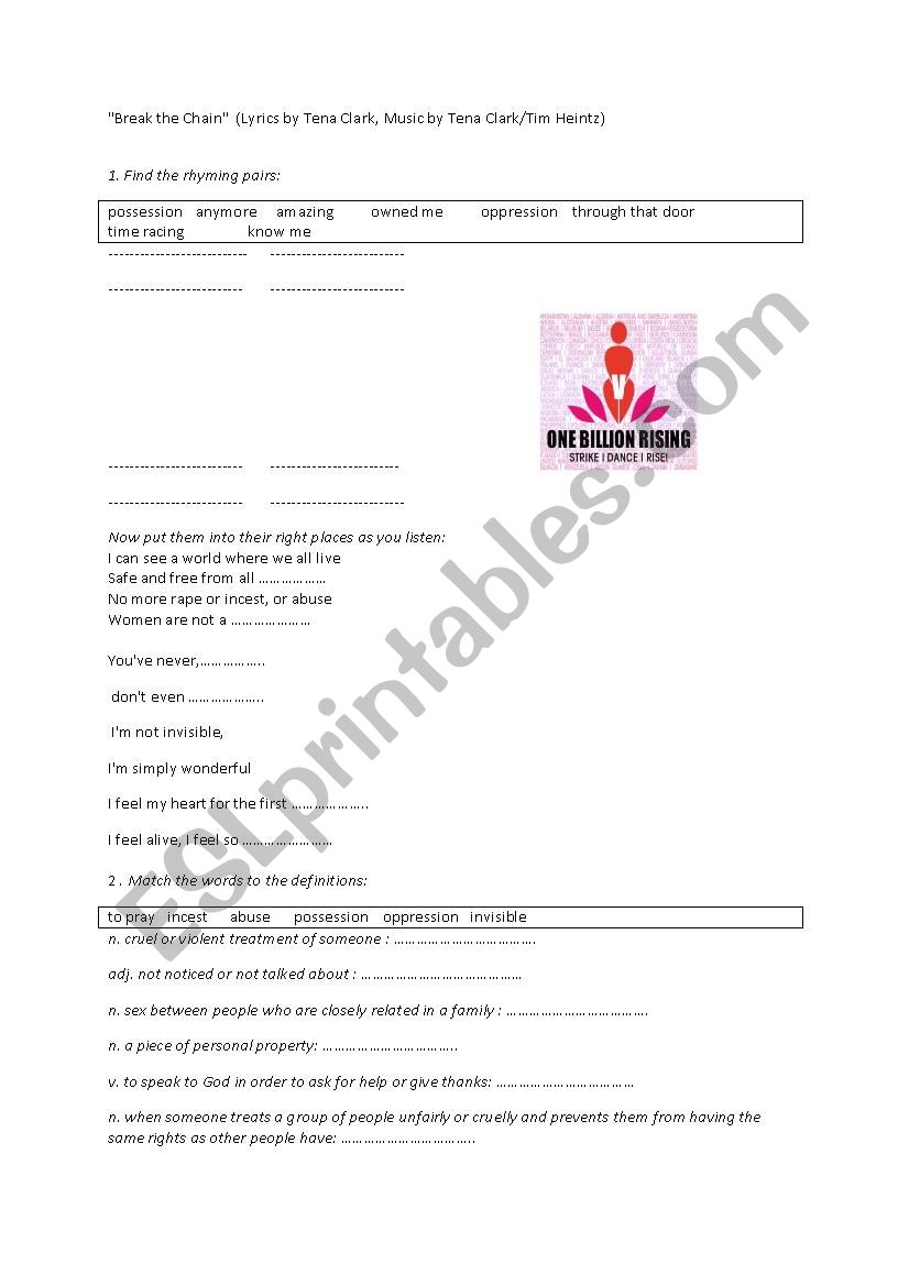 Break the Chain worksheet