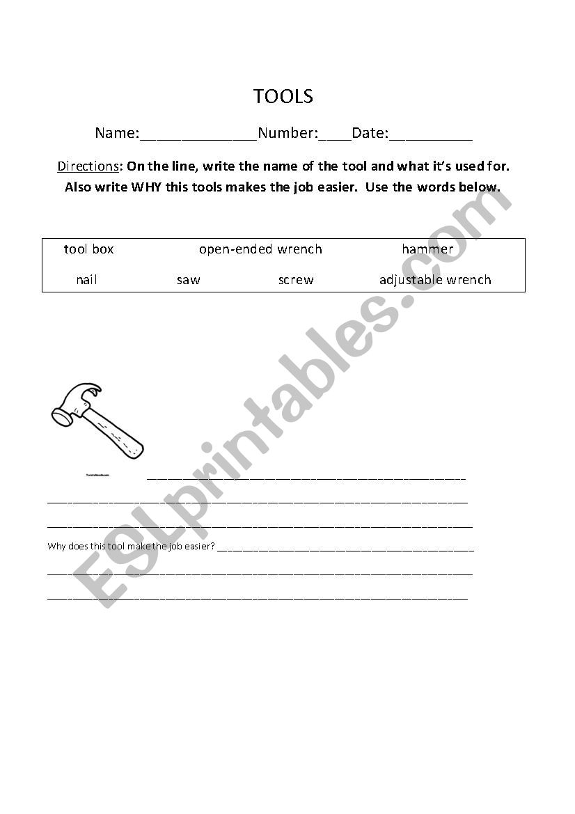 Tools make work easier! worksheet