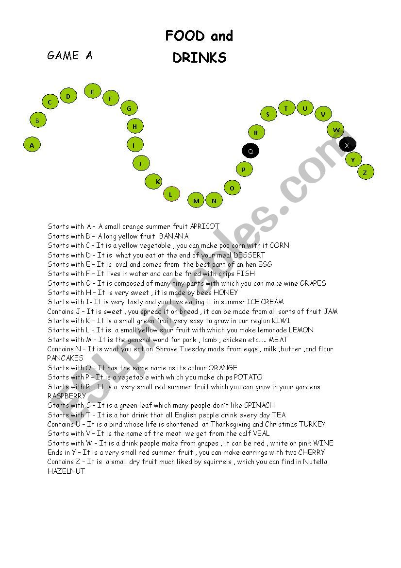FOOD AND DRINKS/PAIR WORK GAME