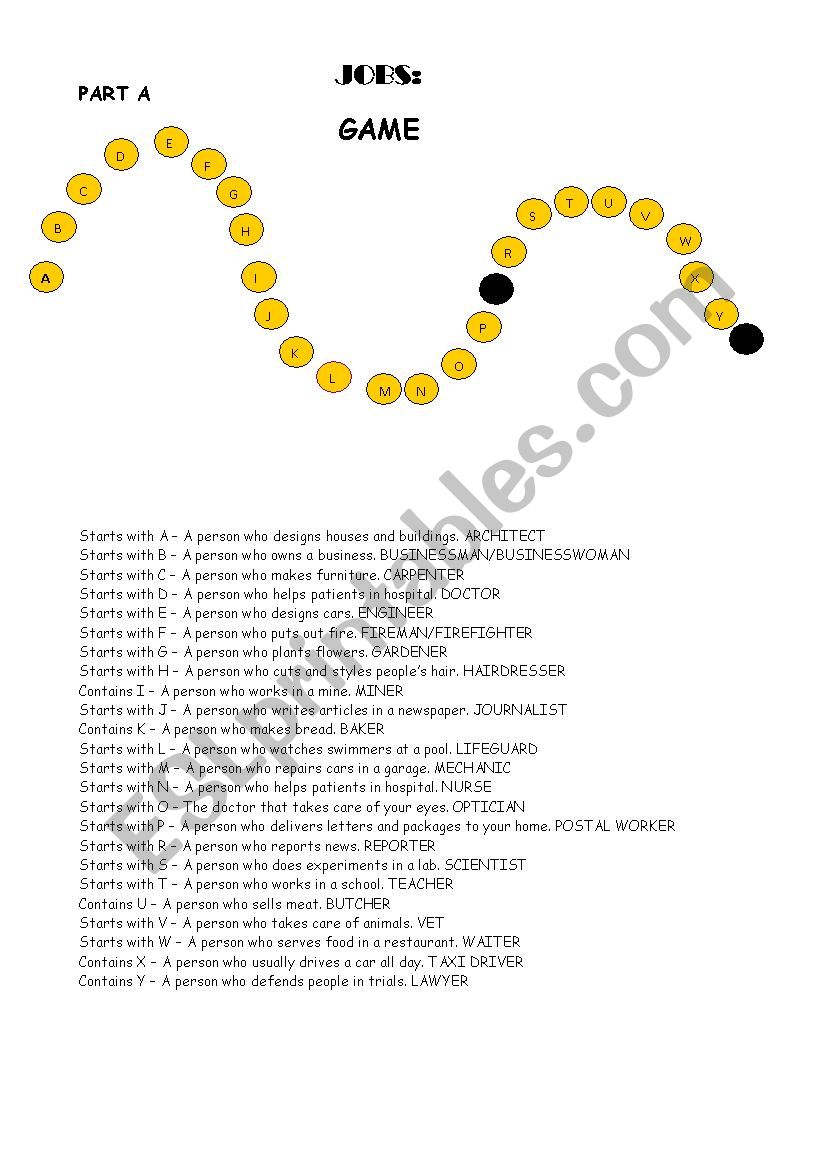 JOBS/PAIR WORK GAME worksheet