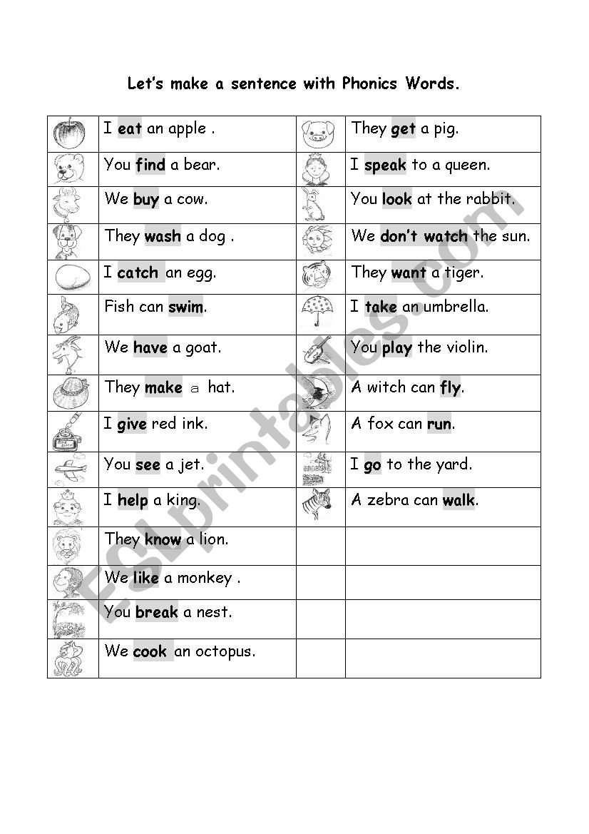 Alphabet and sentences worksheet