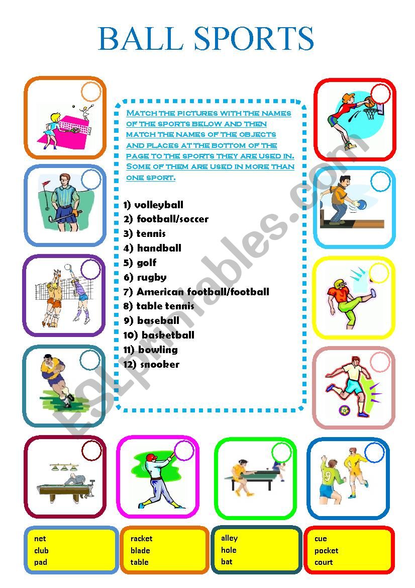 Ball sports worksheet