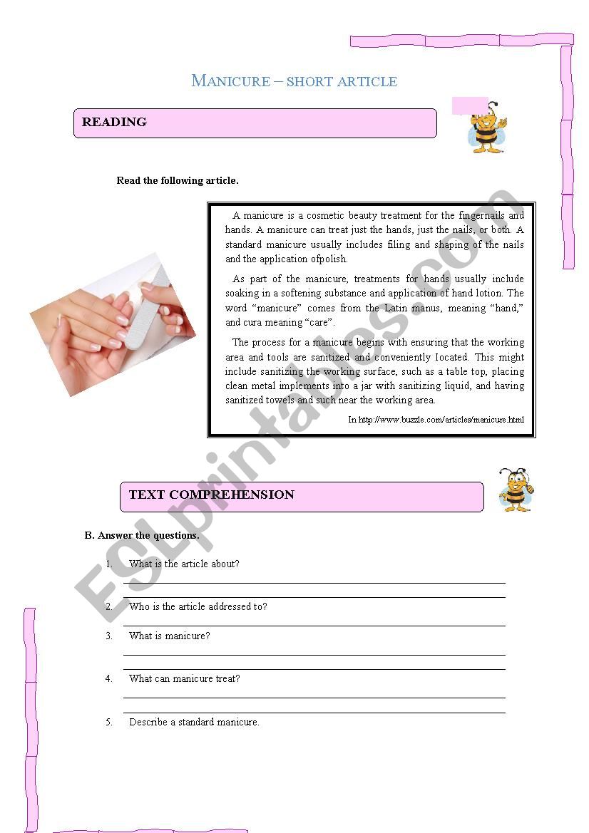 Manicure worksheet