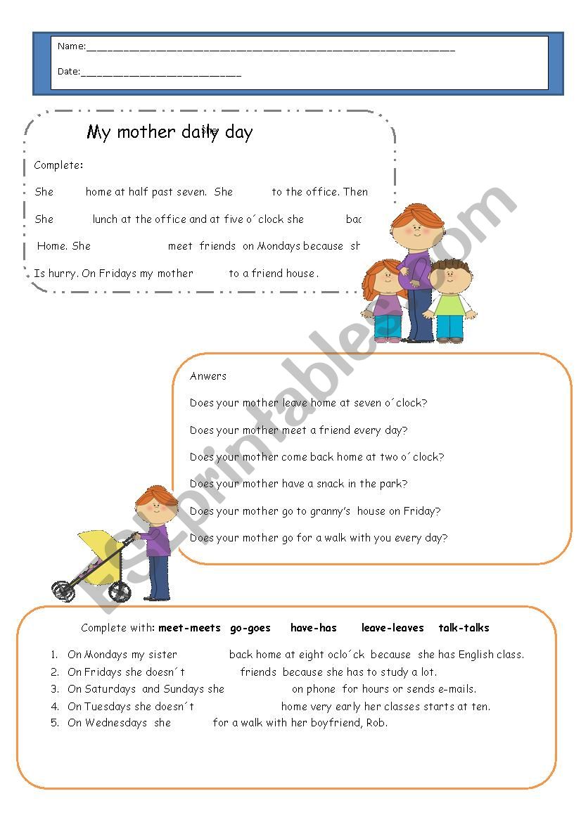 Mum daily routine worksheet