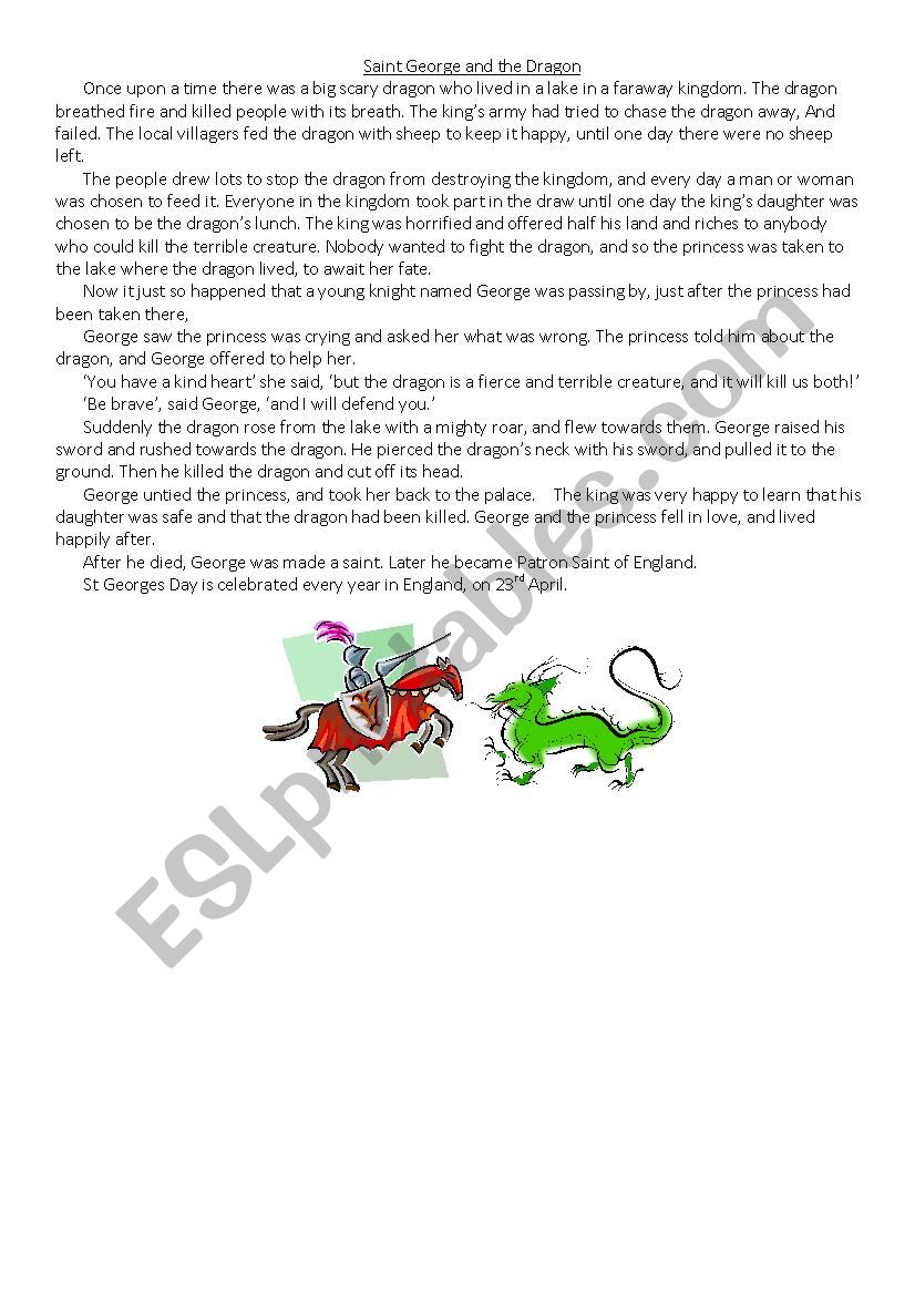 Saint George and the Dragon worksheet