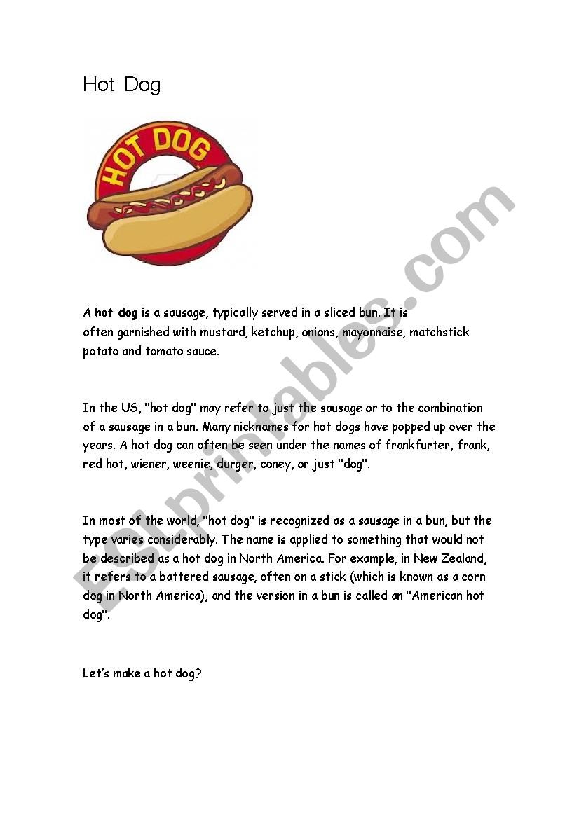 Lets make a hot dog? worksheet