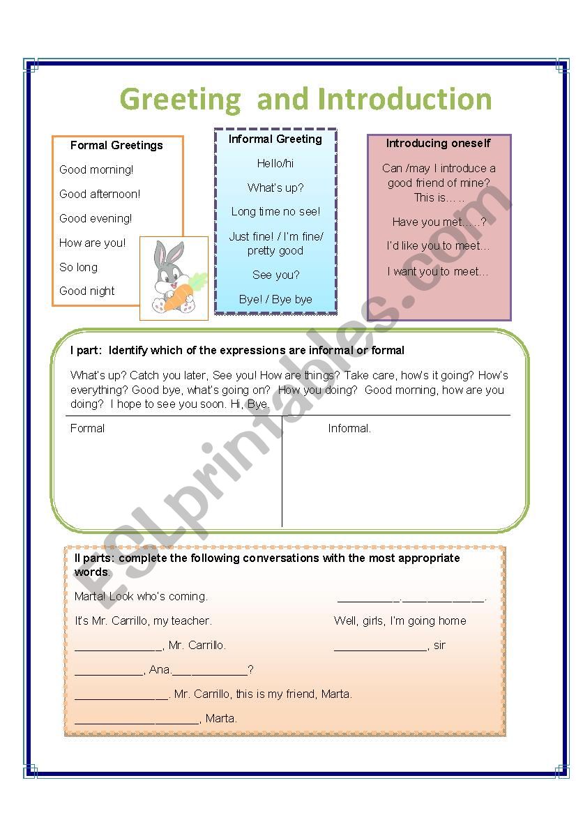 greeting and introducing worksheet