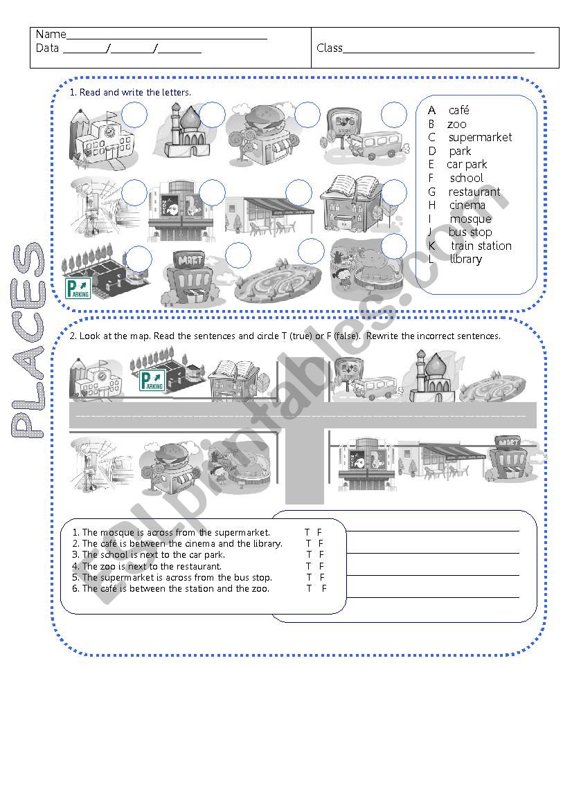 places in town worksheet