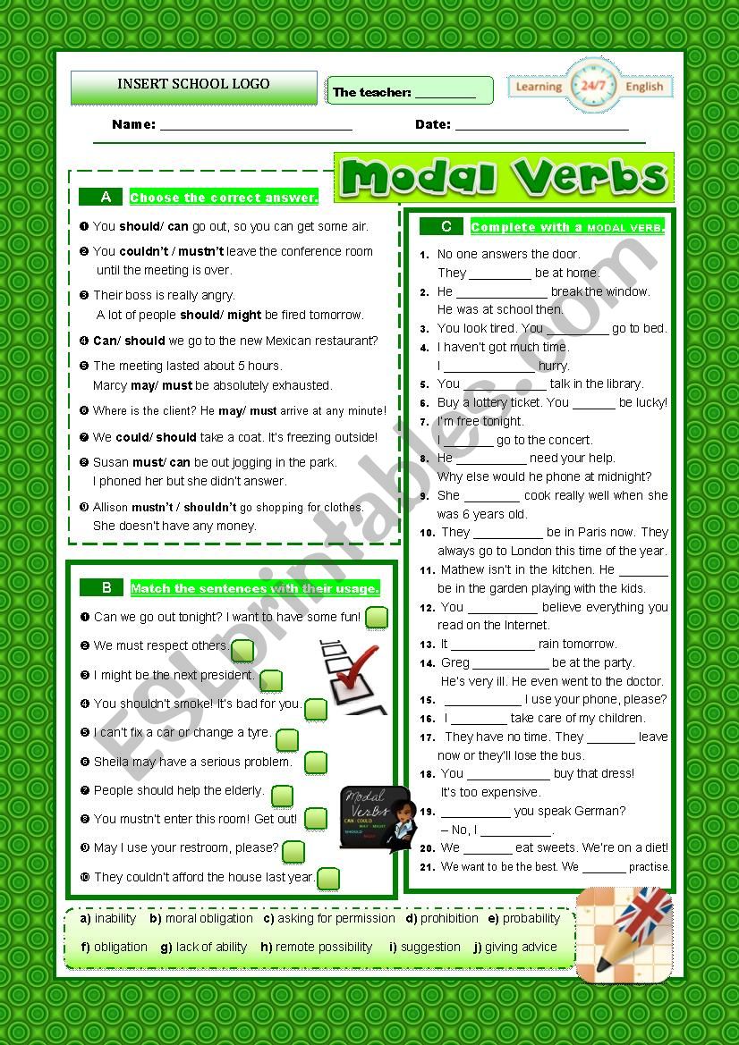 Modal Verbs Exercises worksheet