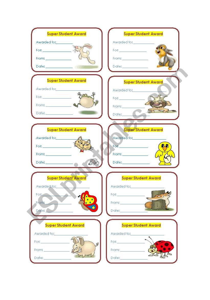 Super student award worksheet