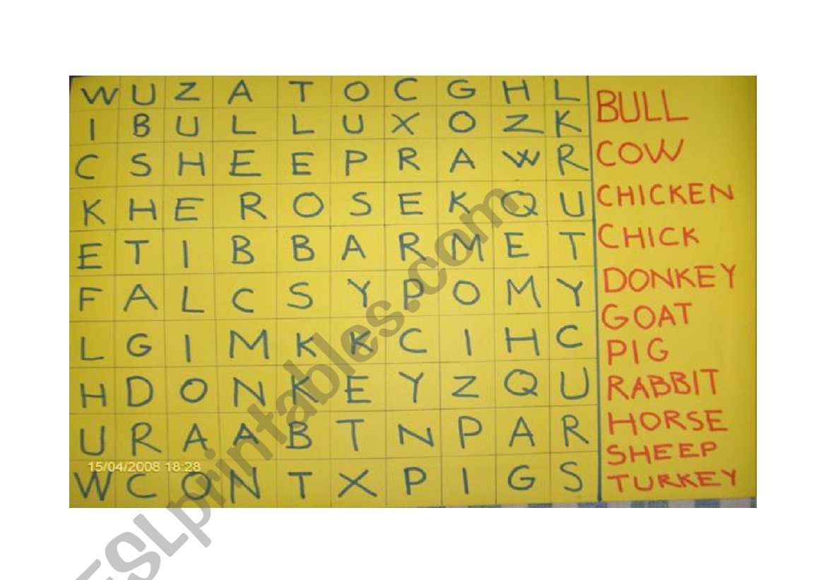 Wordsearch-Farm Animals worksheet